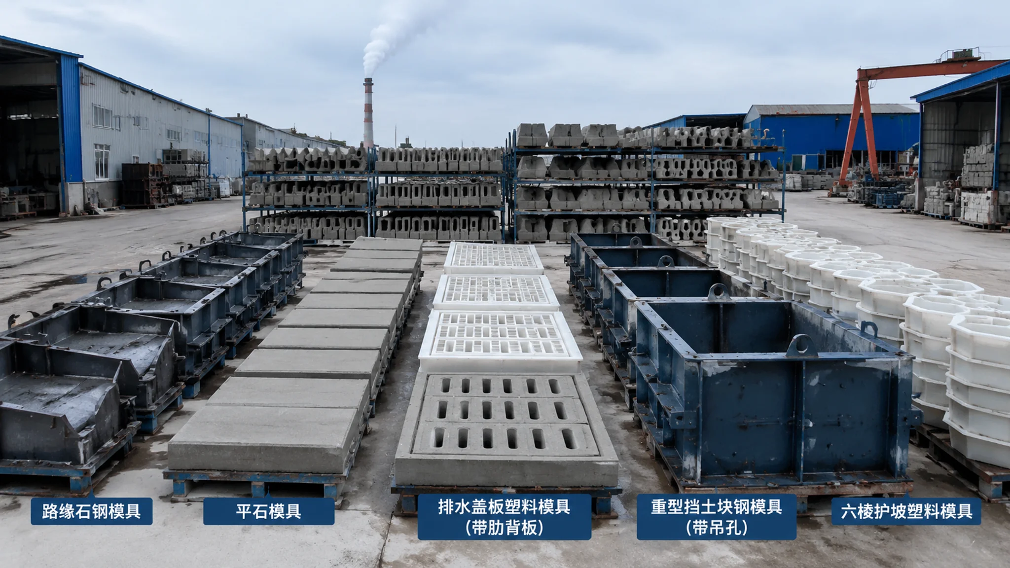 水泥构件模具品类大全：路缘石平石盖板挡土块六角块规格选模一篇捋清