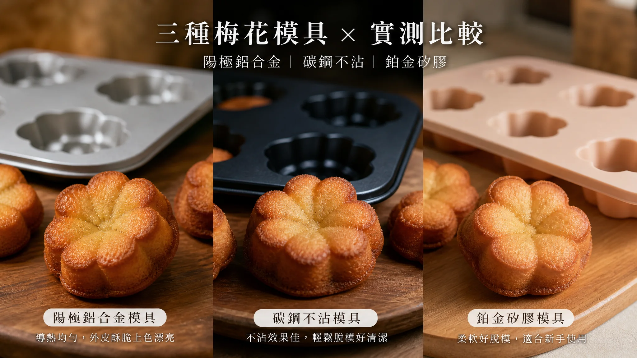 梅花小蛋糕模具怎么选？铝合金、碳钢不粘、硅胶实测脱模对比