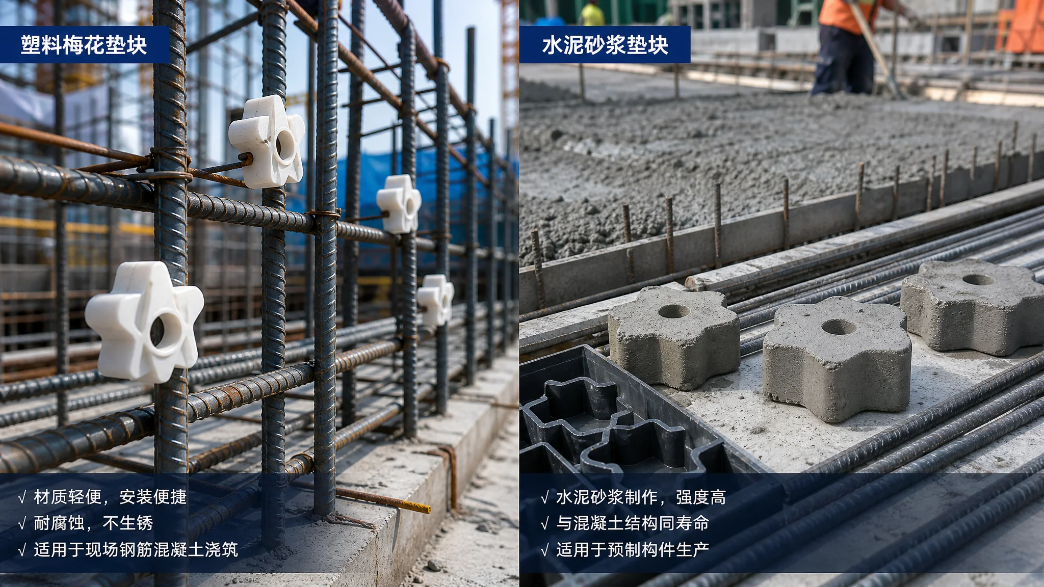 钢筋垫块模具怎么选？梅花垫块与砂浆垫块的规格差异