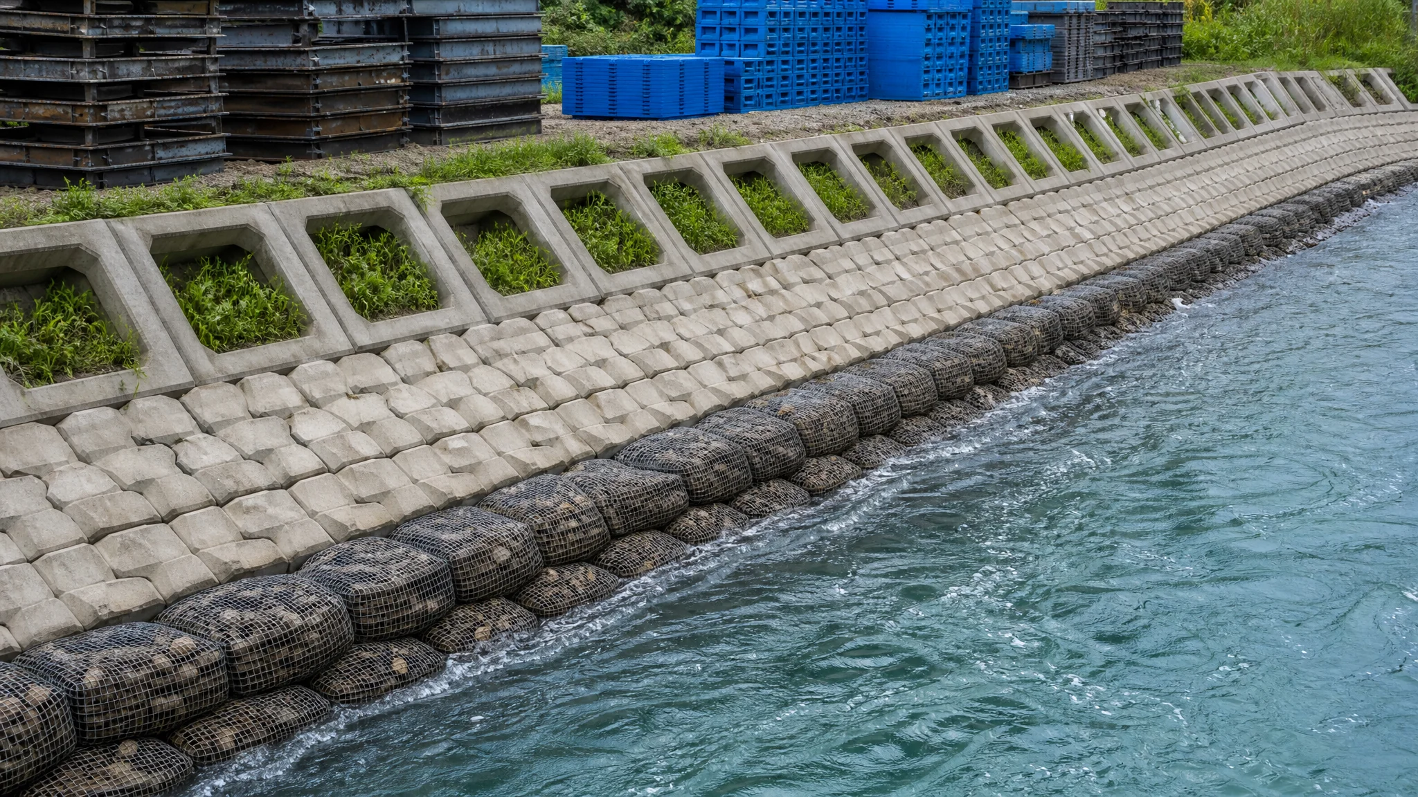 河道护坡模具怎么配？按水流冲刷速度倒推，生态框连锁块雷诺护垫各管一段