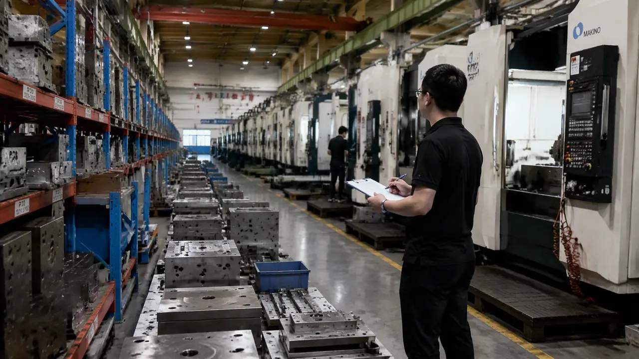 模具供应选型实操：车间里整齐排列的CNC加工中心与正在装配的模具模架