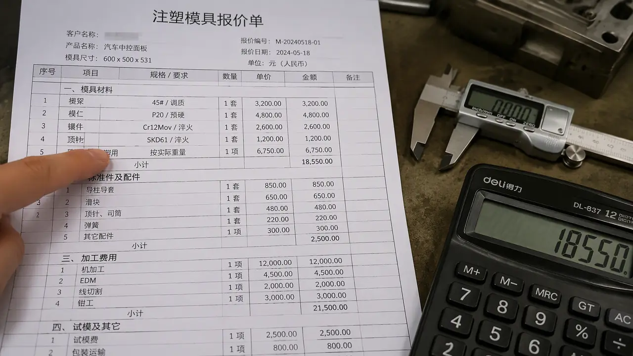 模具报价单怎么读？逐行拆开看材料费加工费设计费试模费