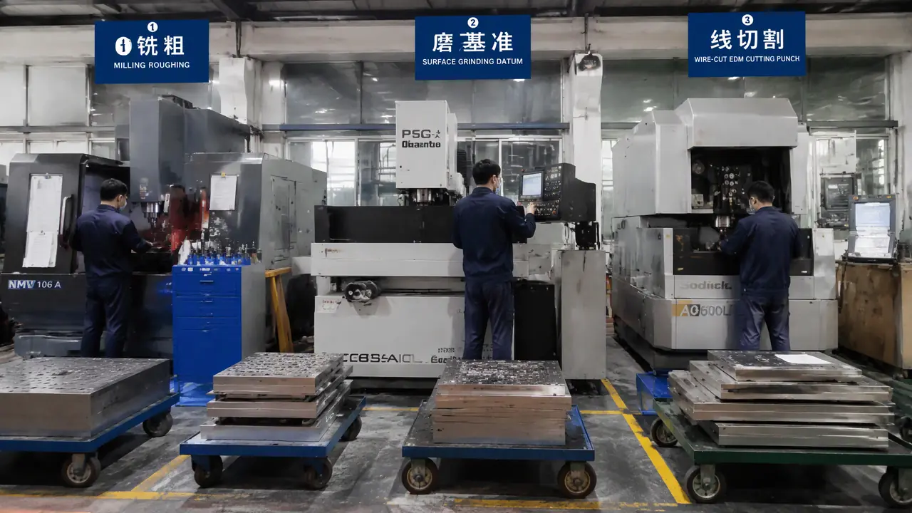 五金冲压模具加工怎么排工序？模房里铣磨线割的先后门道