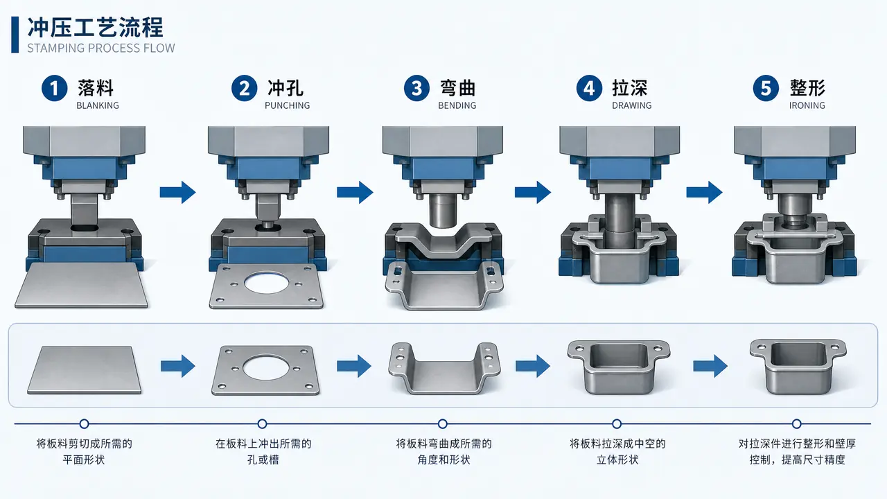 模具冲压工艺流程怎么排？从下料到整形五道工序的先后门道